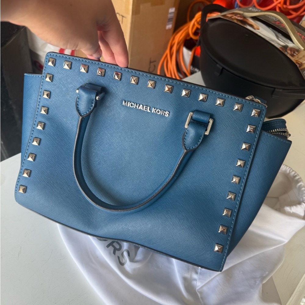 Michael Kors Blue Studded Satchel